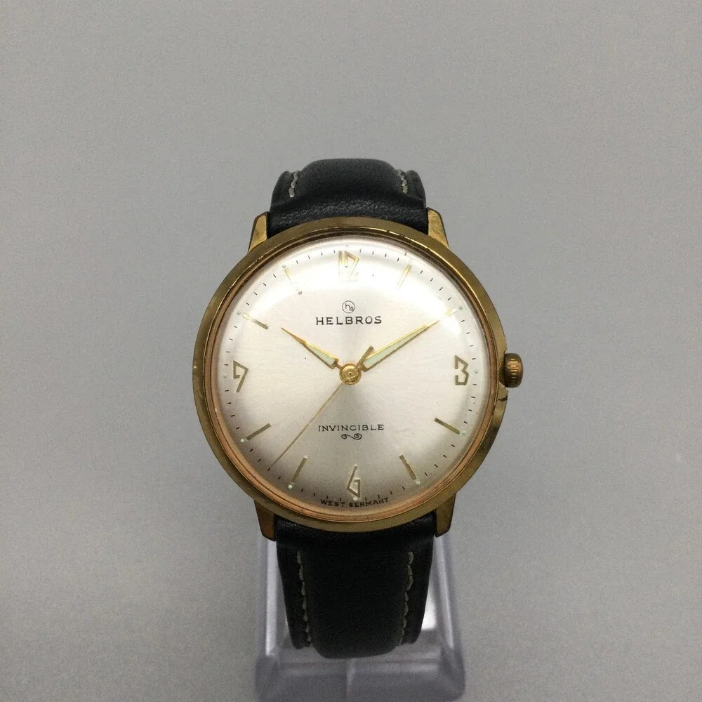 Vintage Helbros Invincible Mens Watch 35mm Silver Tone Anti Magnetic Manual Wind
